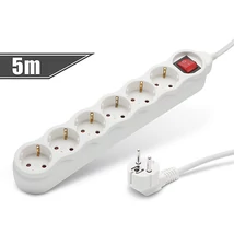 Asztali hosszabbító kapcsolóval 6-os,  16A, 250V, fehér 3x1,5mm