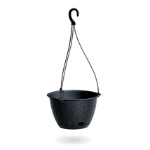 Virágtartó, akasztós, Rattan Ratolla Round antracit, 24cm