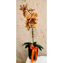 Orchidea mű, kerámia kaspóban 1 ágas ,barna-narancs