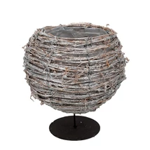 Rattan fonott gömbkaspó fém talpon csillogó szürke 12x13/18cm