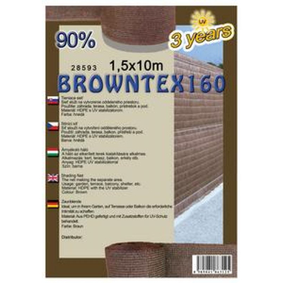 Browntex160 árnyékoló háló 1,5x50m barna 90% belátáskorlátozás 160gr/m2 UV stabil