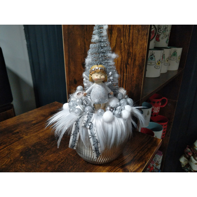Karácsonyi asztaldísz ezüst angyallal