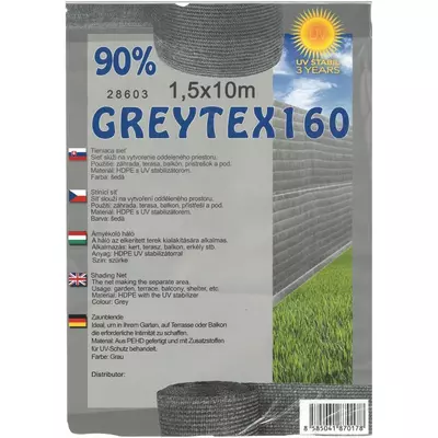 Greytex160 árnyékoló háló antracit/szürke 1,5x50m 90% belátáskorlátozás 160g/m2 UV stabil