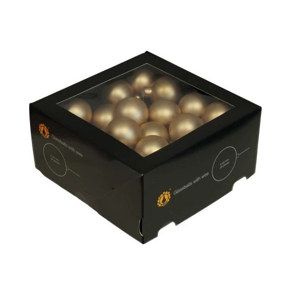 Karácsonyfa Gömb betűzős üveg 4cm arany matt színű 36db/cs