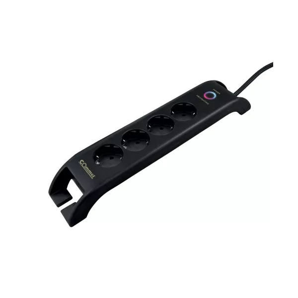 Commel elosztó, túlfeszültség elleni védelemmel, 4 aljzat 2db usb 2m, fekete, 16A, 3680W