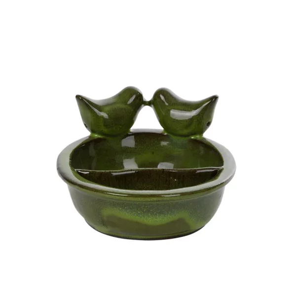 Kerámia madáretető és itató tál, zöld