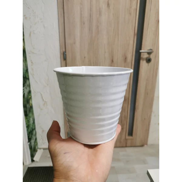 bádogkaspó fehér csíkos 12 cm