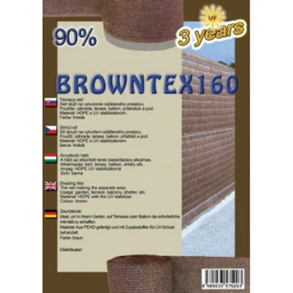 Browntex 160 Árnyékoló Háló 2X10M Barna90% Belátáskorlátozásra 160GR/M2 UV Stabil 