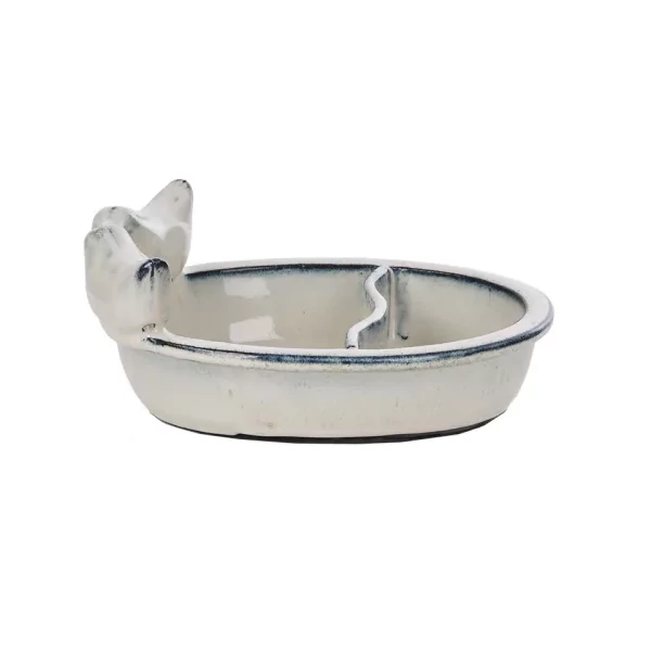 Kerámia madáretető és itató tál, törtfehér