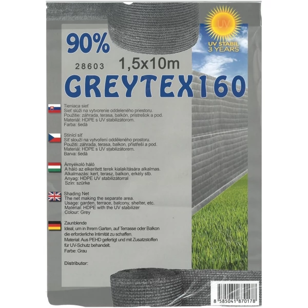 Greytex160 árnyékoló háló antracit/szürke 1,8x10m 90% belátáskorlátozás 160g/m2 UV stabil