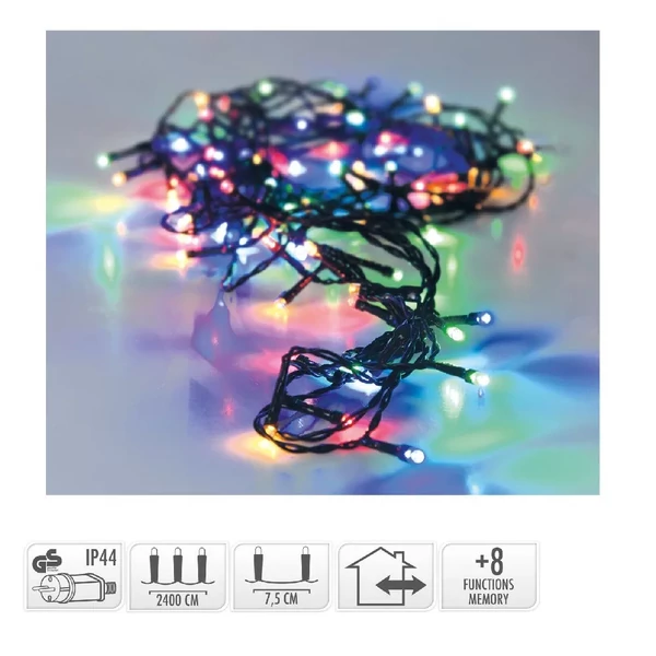 Ezüst drótkábeles fényfüzér 100 LED-es elemes multi color (multi color)