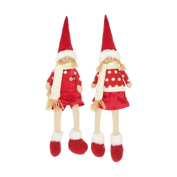 Gyerek fiú,lány pöttyös pulóverben lógólábú,textil,14x8x45cm piros 2féle