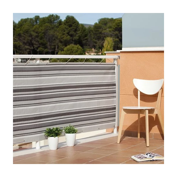 Belátásgátló ponyva kötéllel erkélyre és teraszkorlátra Balcony City 0.9 x 3 méter szürke-fekete csíkos