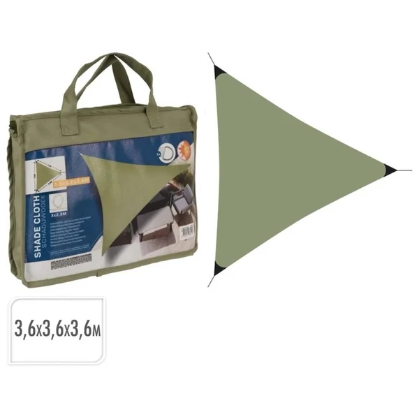 Napvitorla 3,6 m x 3,6 m x 3,6 m mohazöld színű poliészter