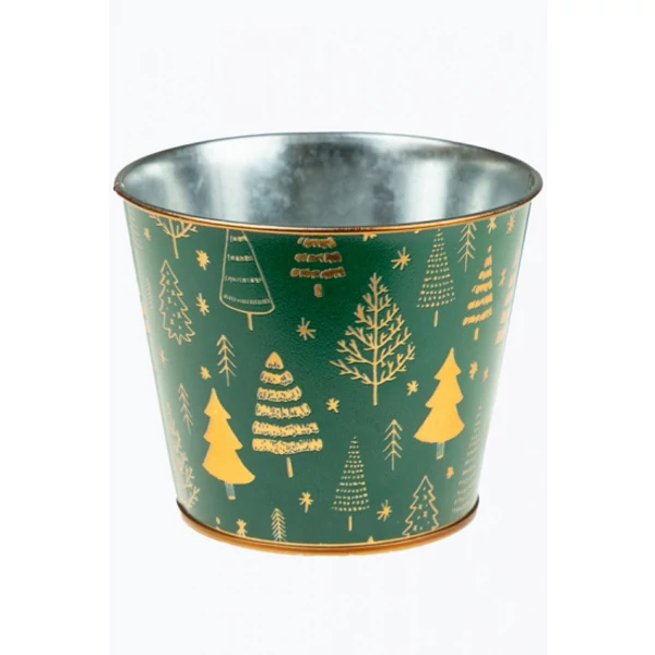 Kaspó fém 11.5/8.5*H9.5cm fenyő mintás zöld