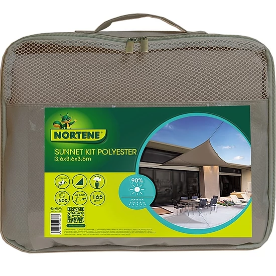 Nortene Sunnet kit polyester napvitorla 3,6x3,6x3,6 háromszög barna